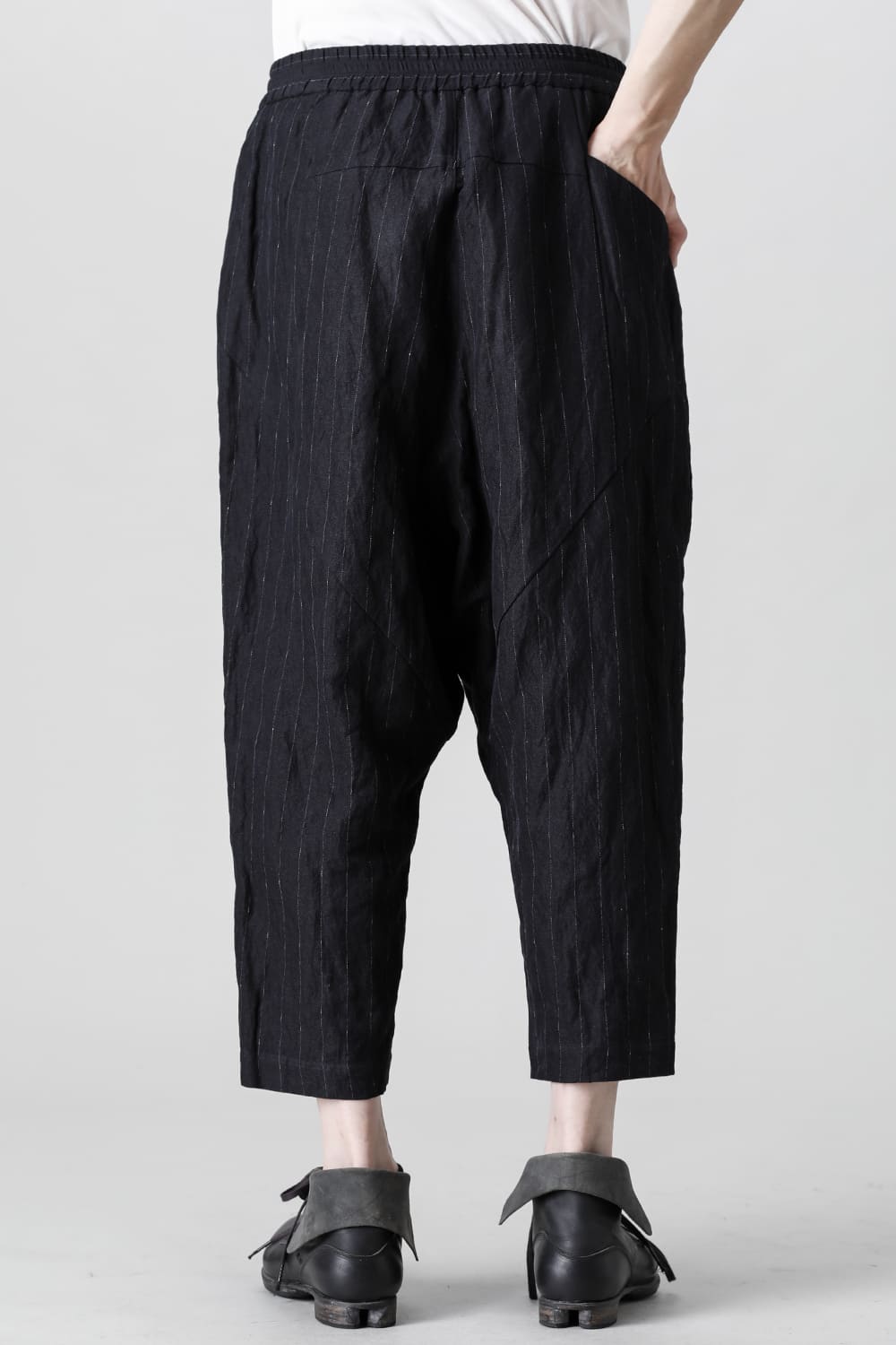 Dropcroch cropped pants cotton linen metal shrink