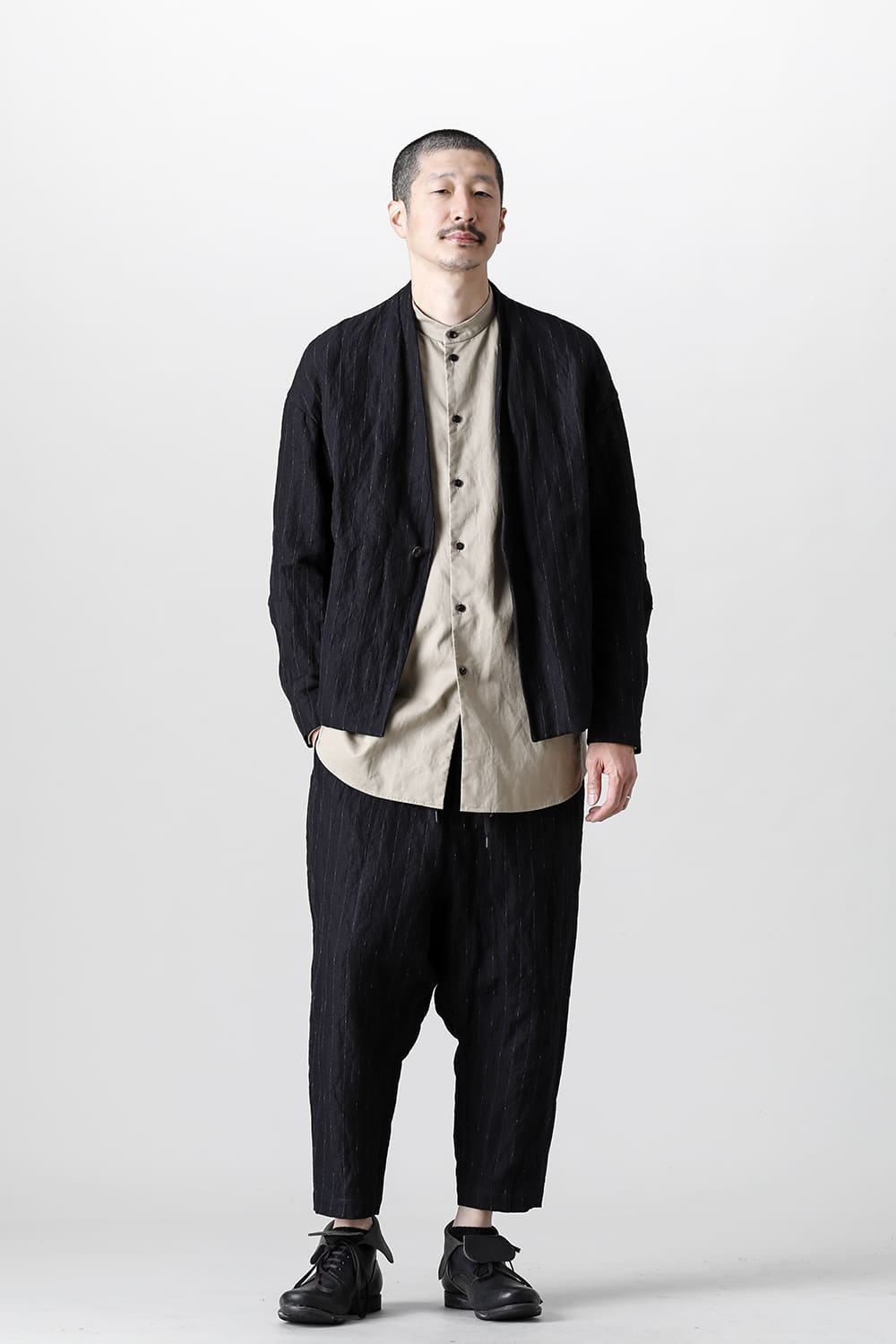 Dropcroch cropped pants cotton linen metal shrink