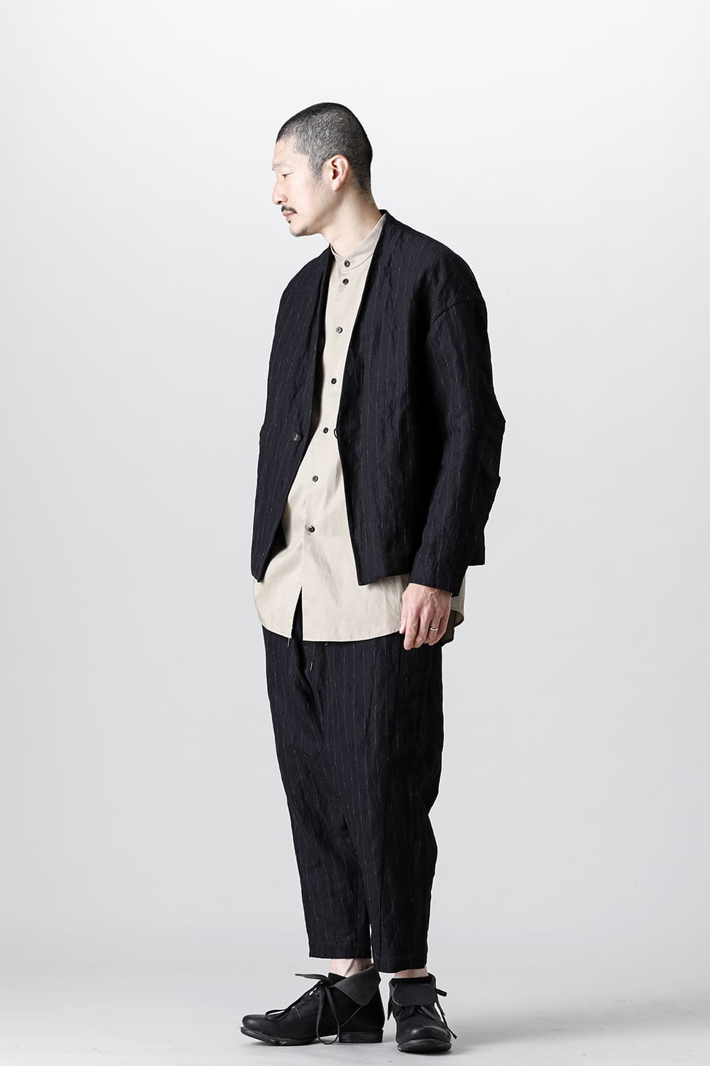 Dropcroch cropped pants cotton linen metal shrink