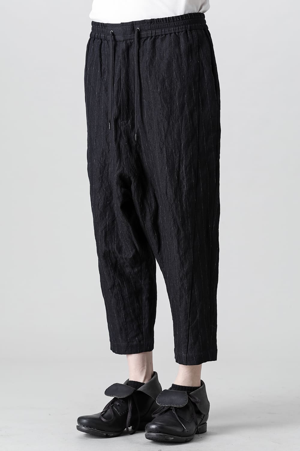 Dropcroch cropped pants cotton linen metal shrink