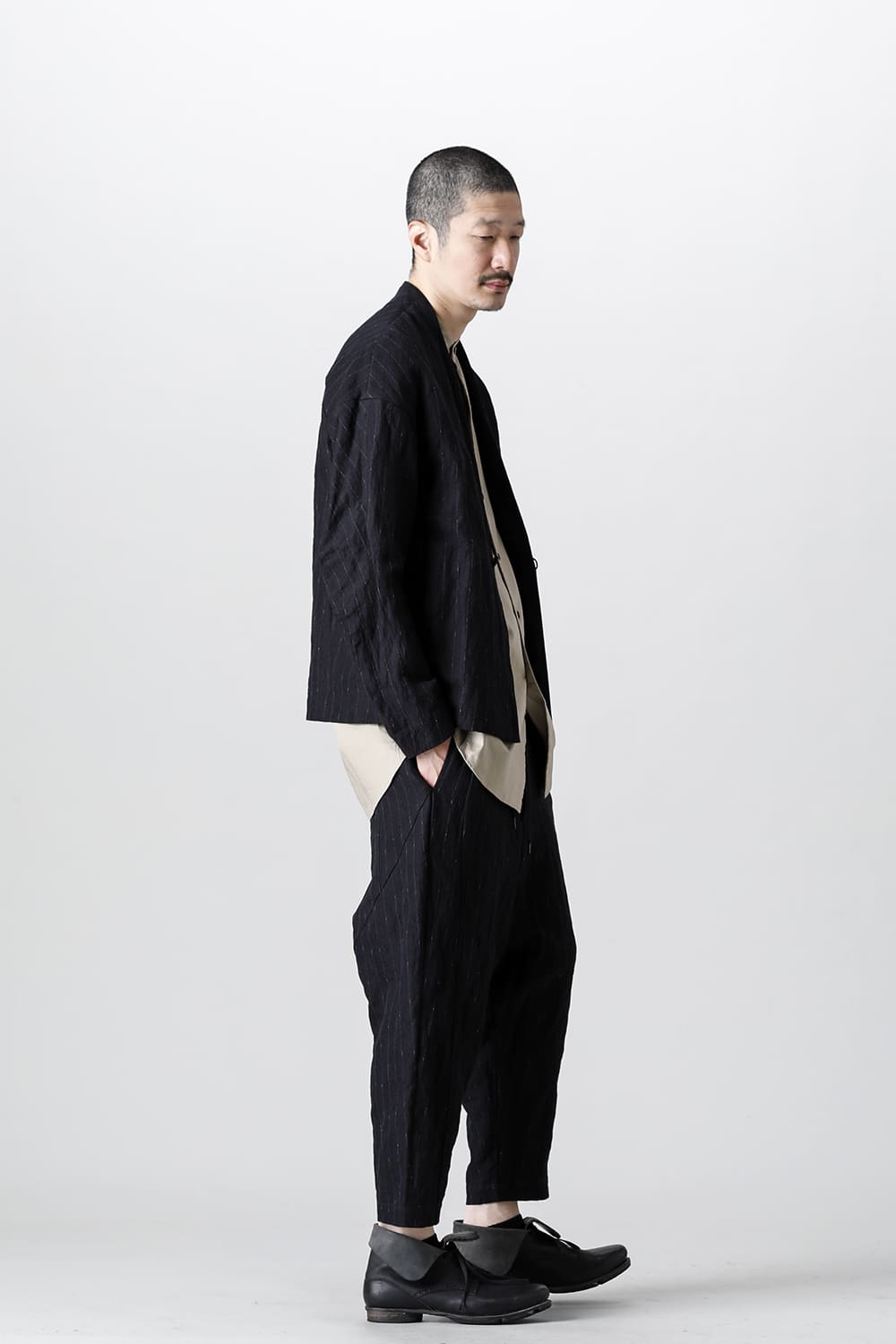 Dropcroch cropped pants cotton linen metal shrink