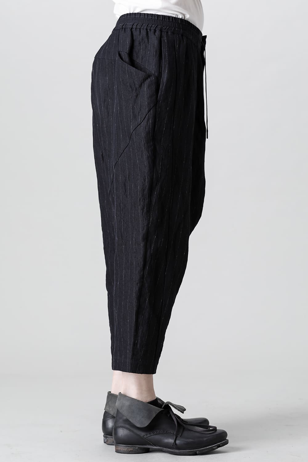Dropcroch cropped pants cotton linen metal shrink