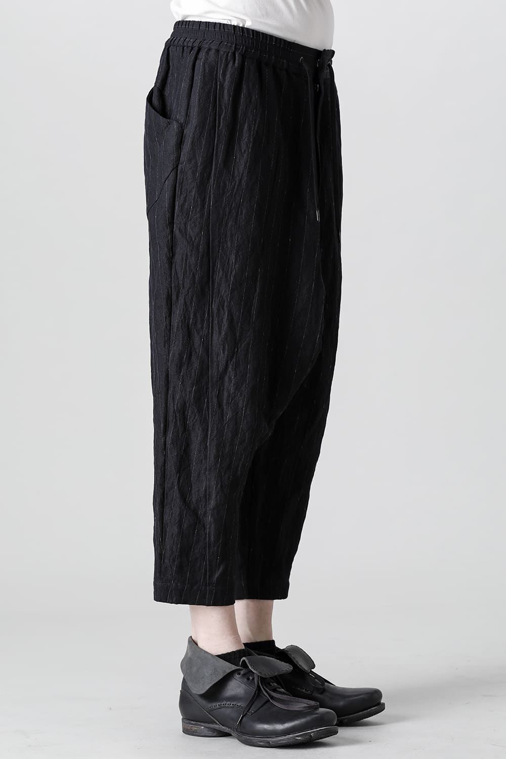 Dropcroch cropped pants cotton linen metal shrink