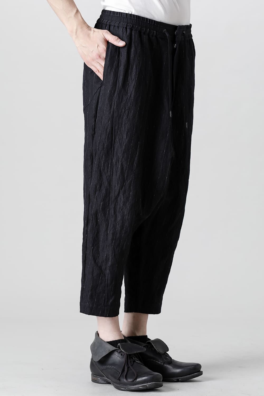 Dropcroch cropped pants cotton linen metal shrink