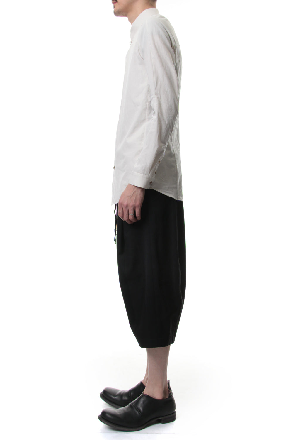 Cropped Wide Pants Cotton Linen Stripe