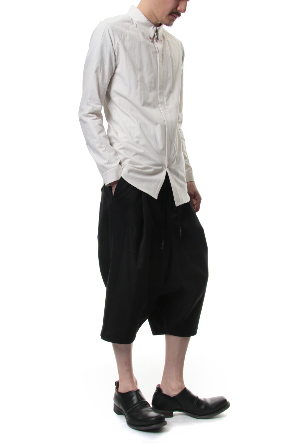 Cropped Wide Pants Cotton Linen Stripe