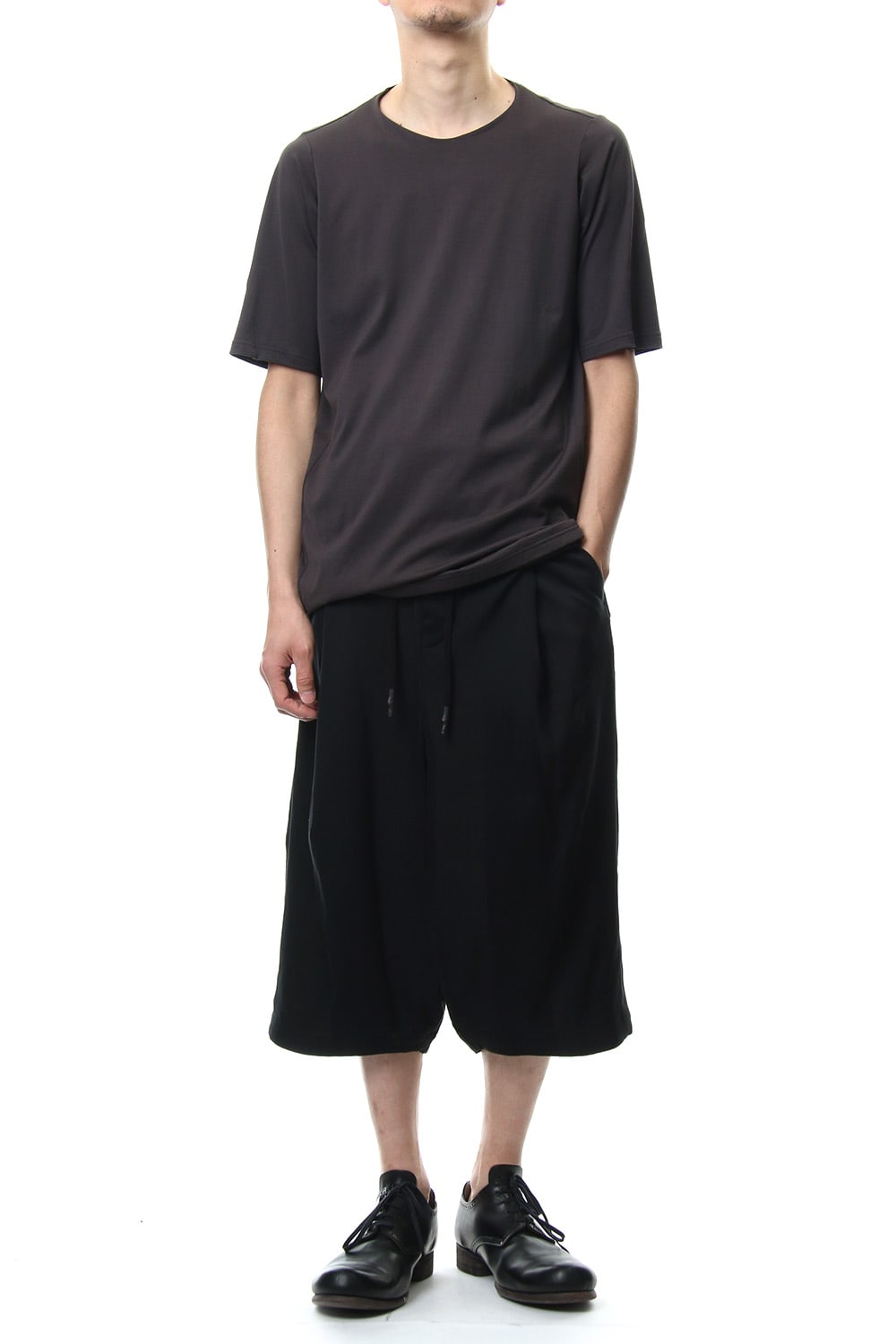 Cropped Wide Pants Cotton Linen Stripe