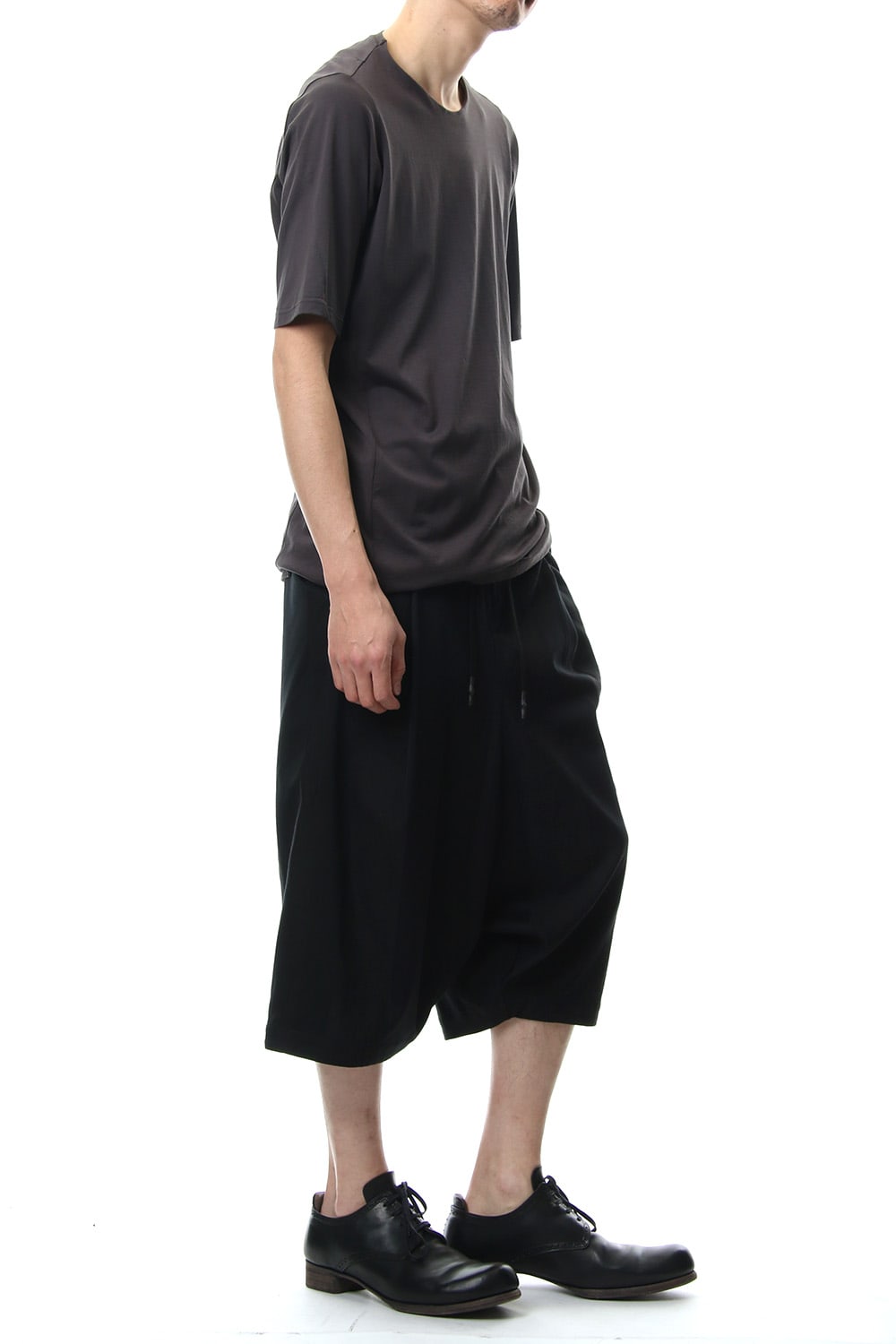 Cropped Wide Pants Cotton Linen Stripe