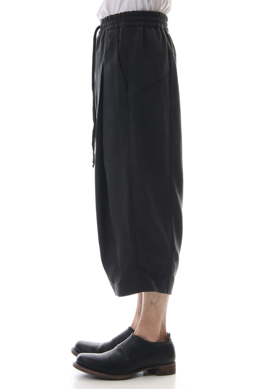 Cropped Wide Pants Silk Herringbone Sand Blast Finish - Black