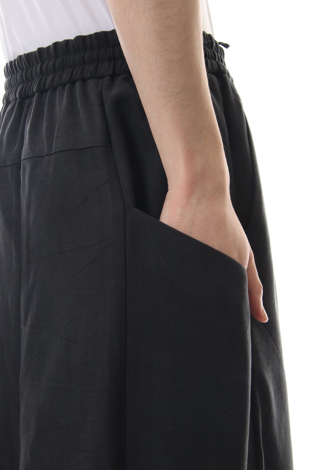 Cropped Wide Pants Silk Herringbone Sand Blast Finish - Black