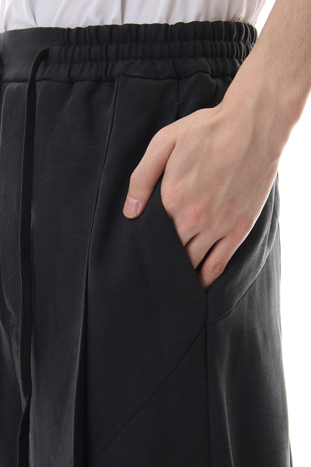 Cropped Wide Pants Silk Herringbone Sand Blast Finish - Black