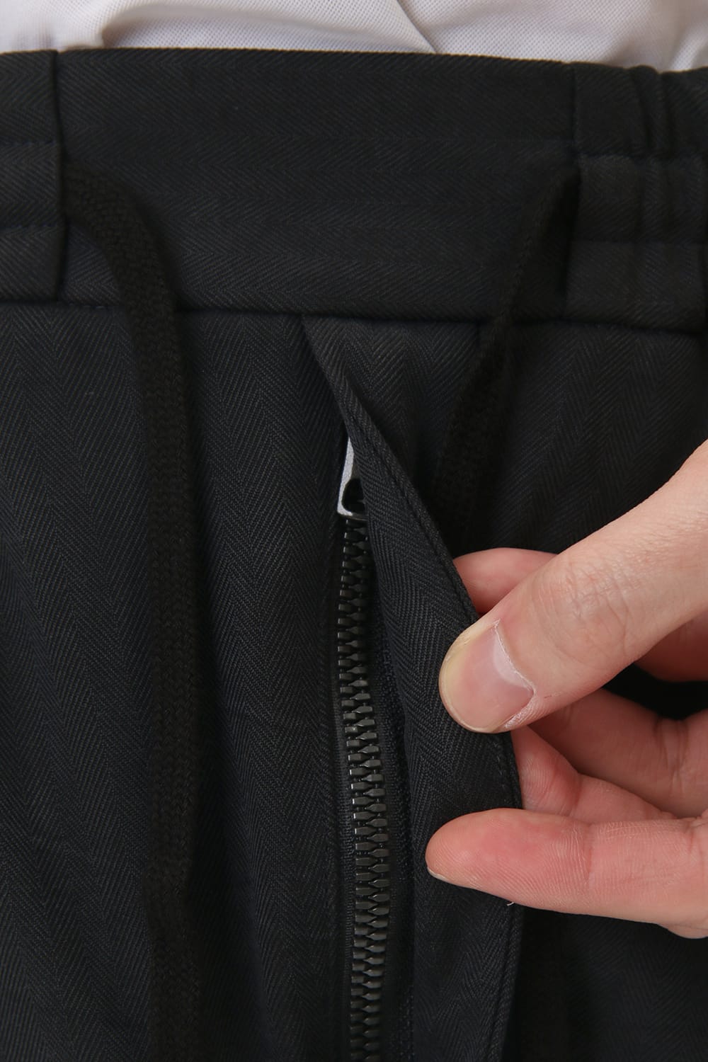 Cropped Wide Pants Silk Herringbone Sand Blast Finish - Black