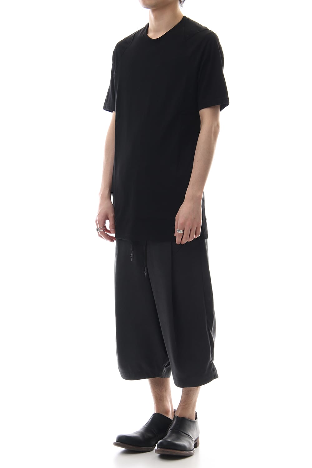 Cropped Wide Pants Silk Herringbone Sand Blast Finish - Black