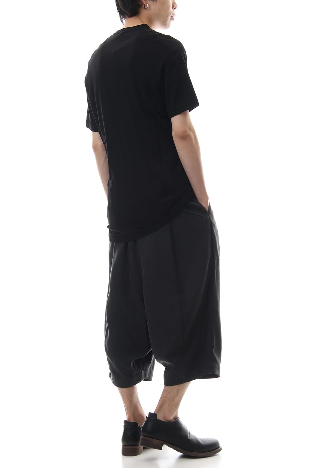 Cropped Wide Pants Silk Herringbone Sand Blast Finish - Black