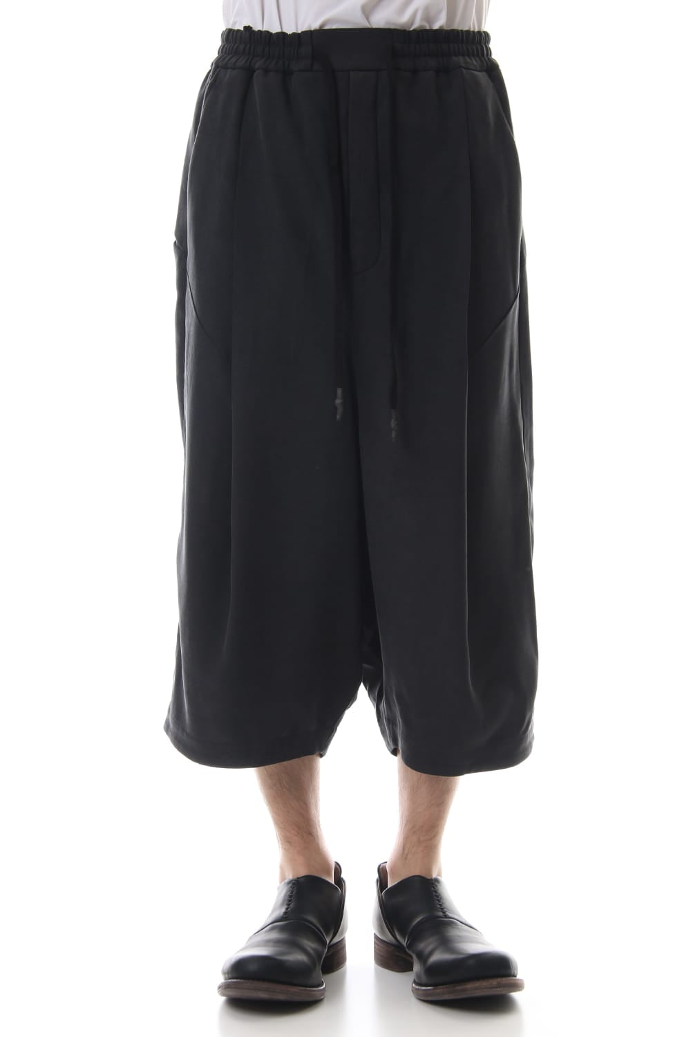 Cropped Wide Pants Silk Herringbone Sand Blast Finish - Black