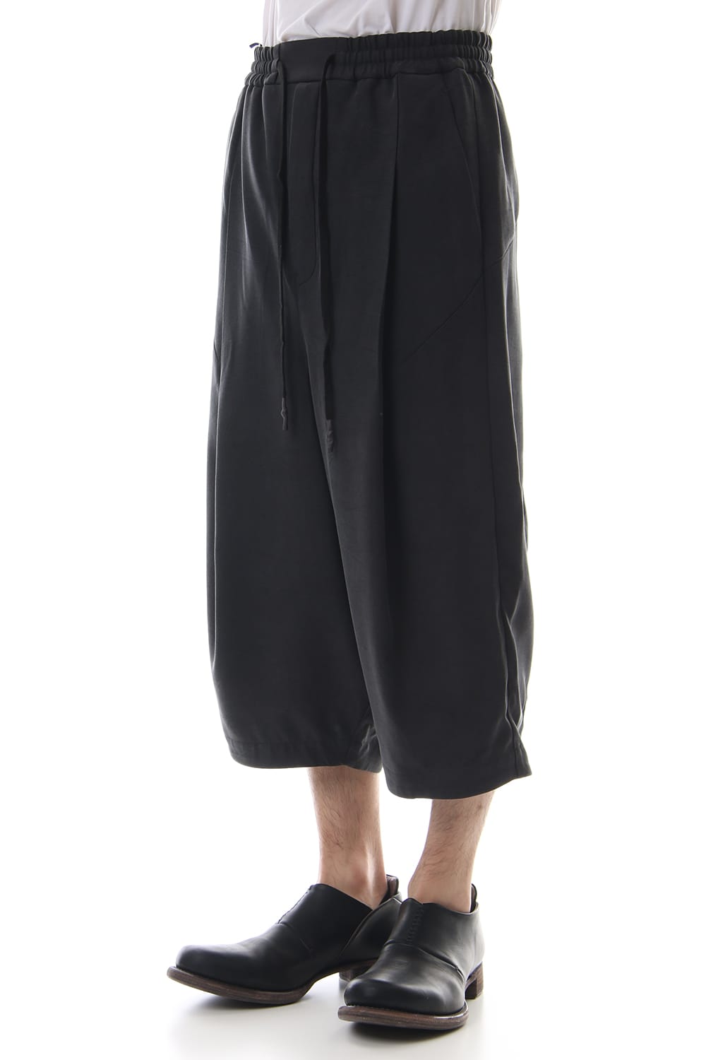 Cropped Wide Pants Silk Herringbone Sand Blast Finish - Black