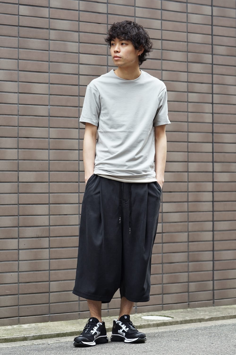 Cropped Wide Pants Silk Herringbone Sand Blast Finish - Black