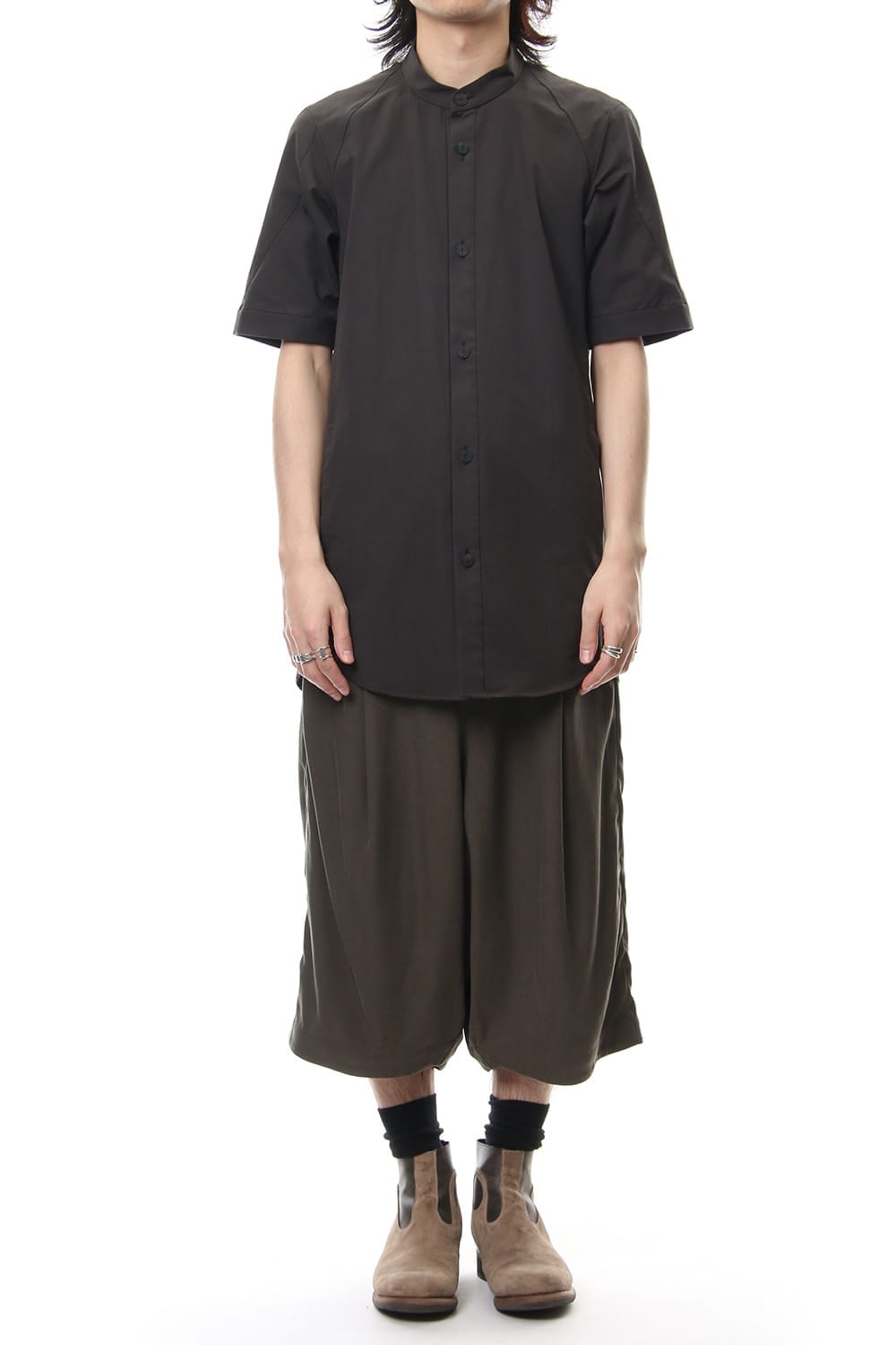 Cropped Wide Pants Silk Herringbone Sand Blast Finish - Gray