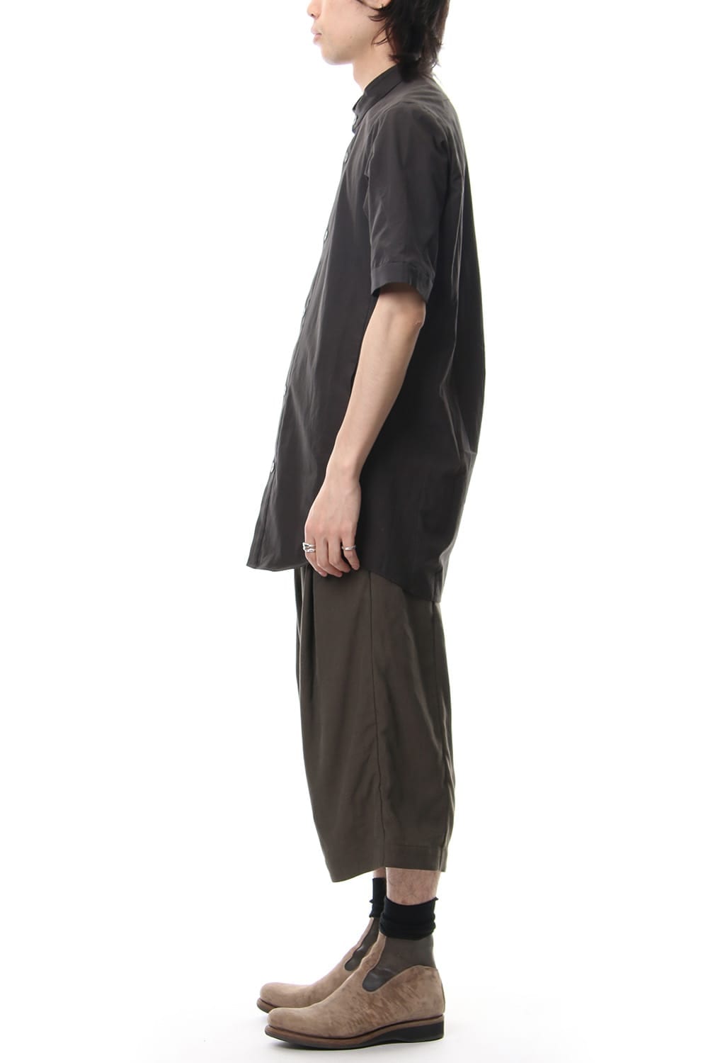 Cropped Wide Pants Silk Herringbone Sand Blast Finish - Gray