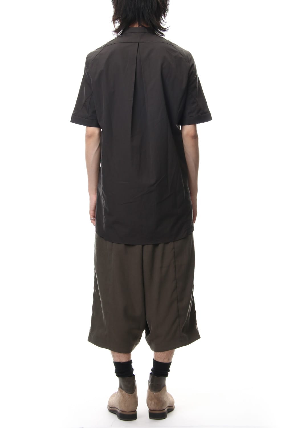 Cropped Wide Pants Silk Herringbone Sand Blast Finish - Gray