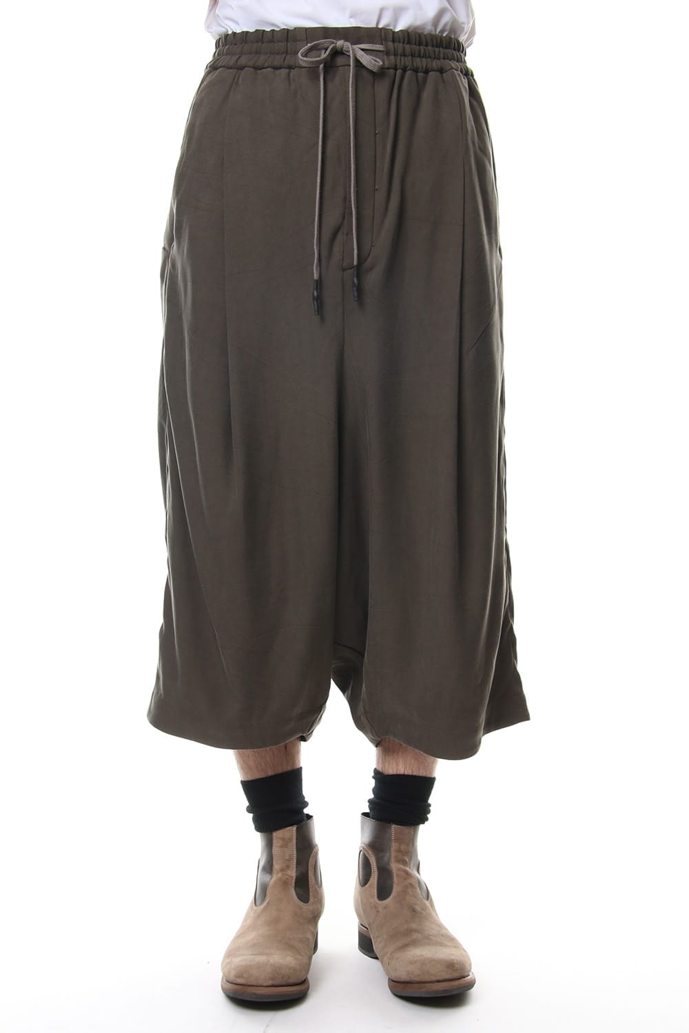 Cropped Wide Pants Silk Herringbone Sand Blast Finish - Gray