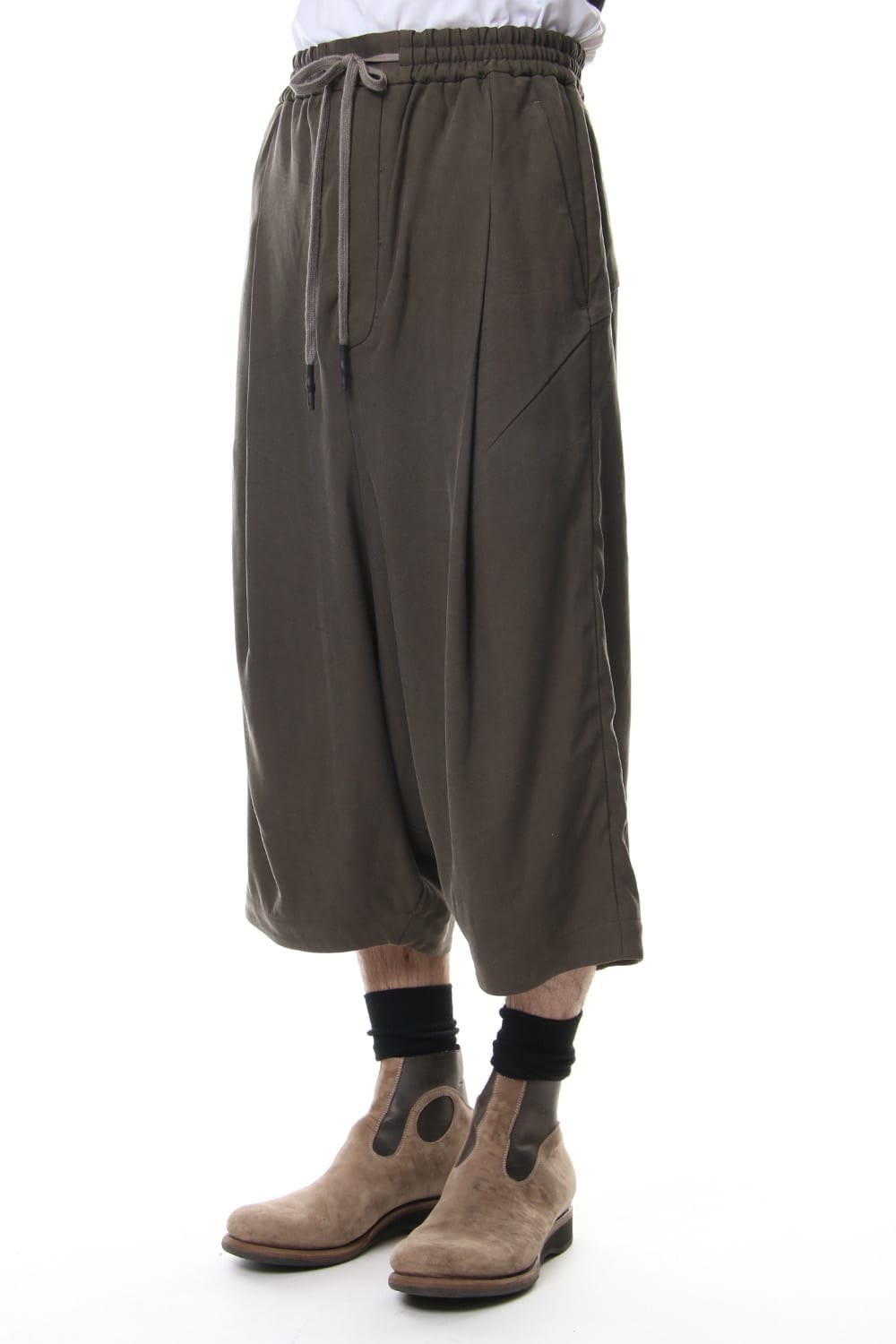Cropped Wide Pants Silk Herringbone Sand Blast Finish - Gray