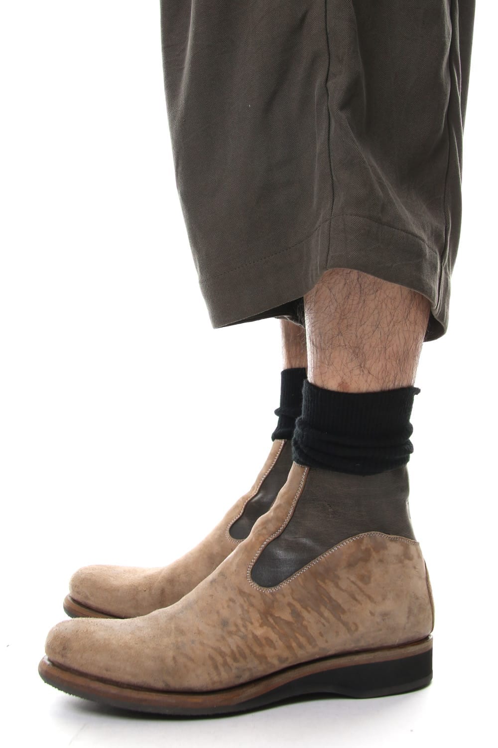 Cropped Wide Pants Silk Herringbone Sand Blast Finish - Gray