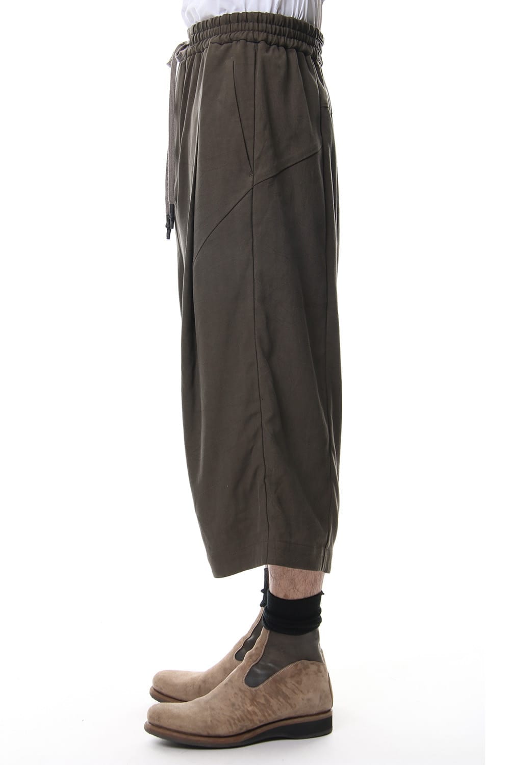 Cropped Wide Pants Silk Herringbone Sand Blast Finish - Gray