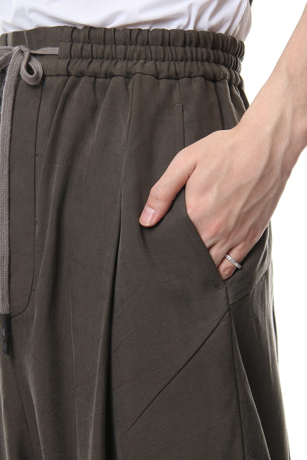 Cropped Wide Pants Silk Herringbone Sand Blast Finish - Gray