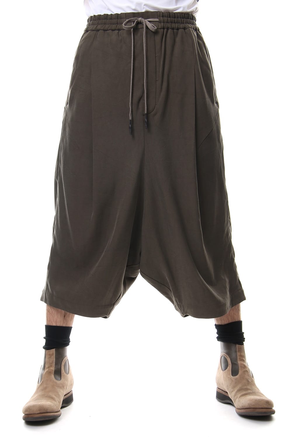 Cropped Wide Pants Silk Herringbone Sand Blast Finish - Gray