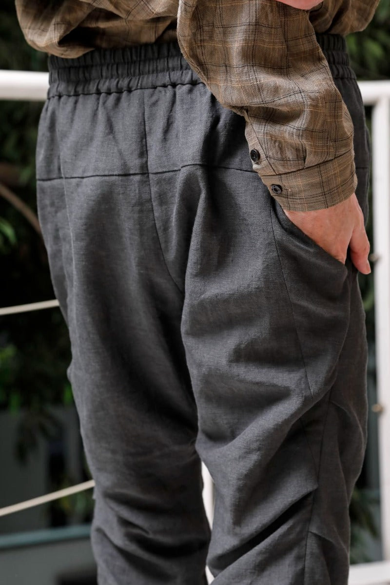 Jogger pants  Linen Blue Gray