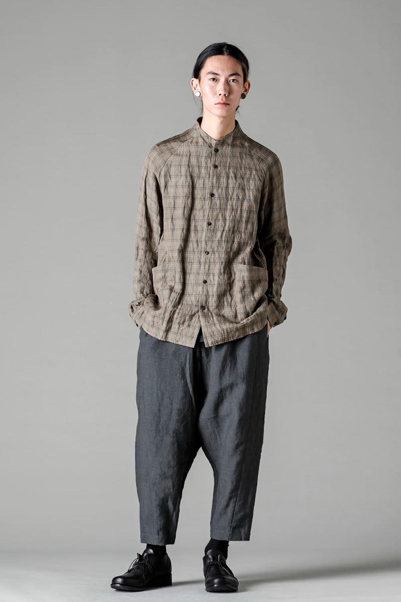 Dropcrotch cropped pants Linen Blue Gray
