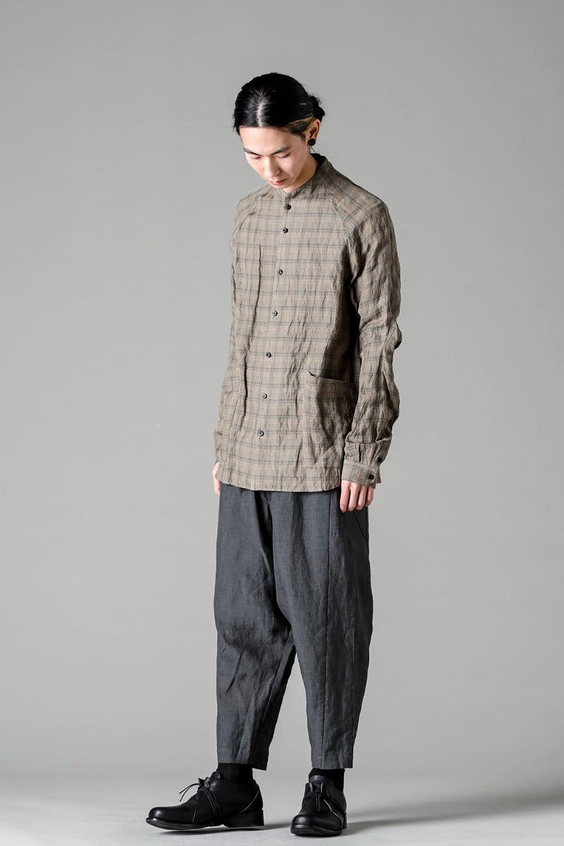 Dropcrotch cropped pants Linen Blue Gray