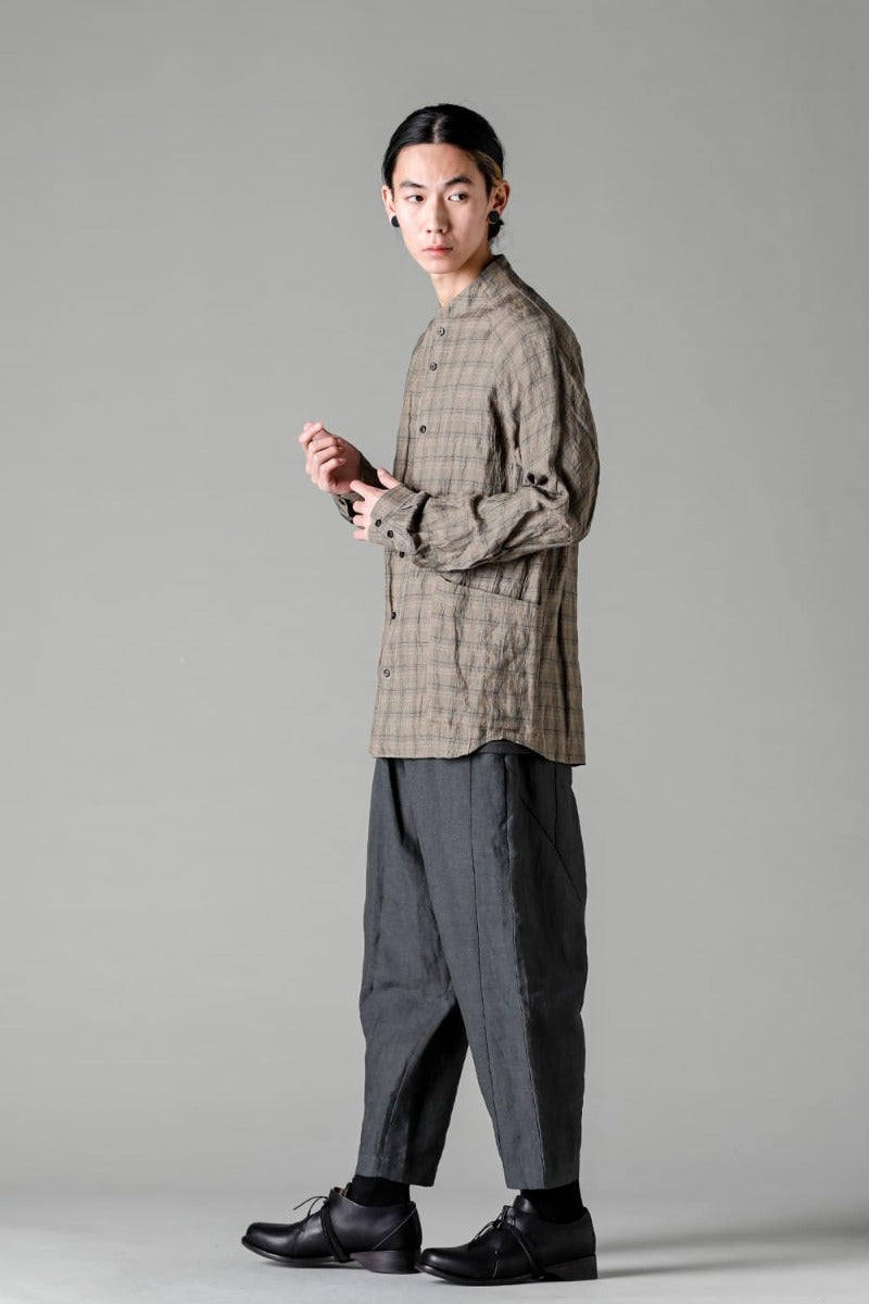 Dropcrotch cropped pants Linen Blue Gray