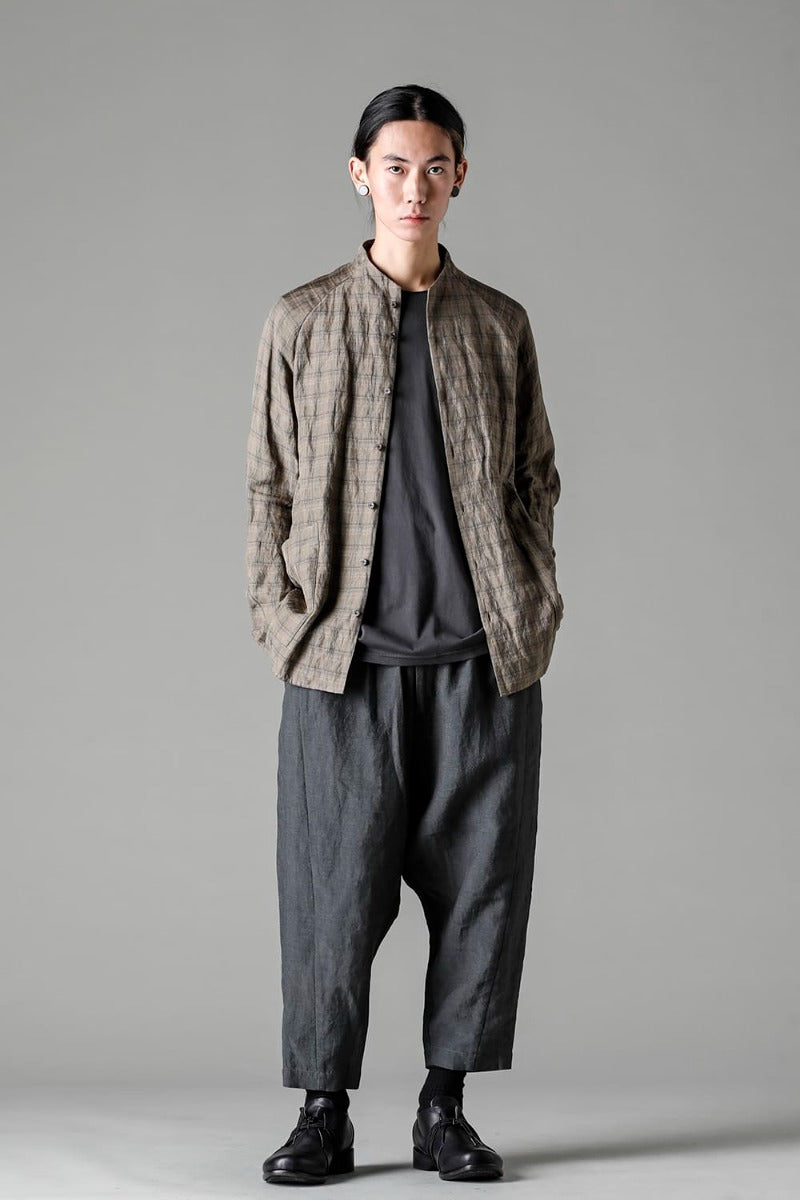 Dropcrotch cropped pants Linen Blue Gray