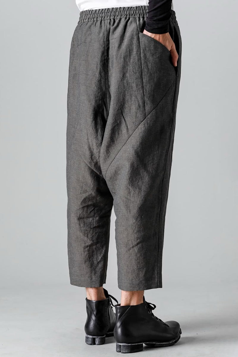 Dropcrotch cropped pants Linen Steel Gray