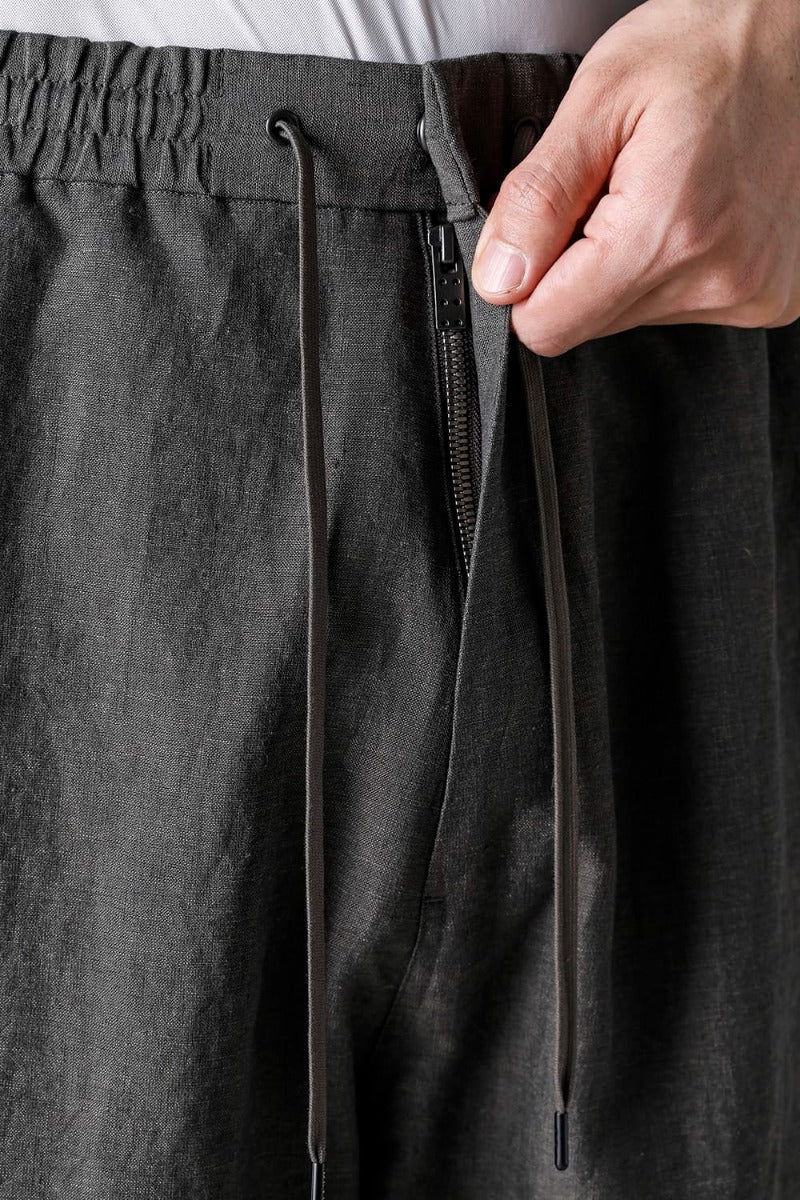Dropcrotch cropped pants Linen Steel Gray