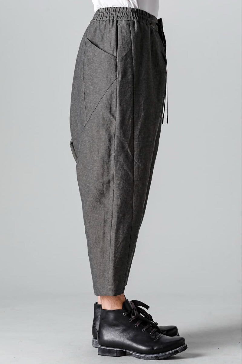 Dropcrotch cropped pants Linen Steel Gray