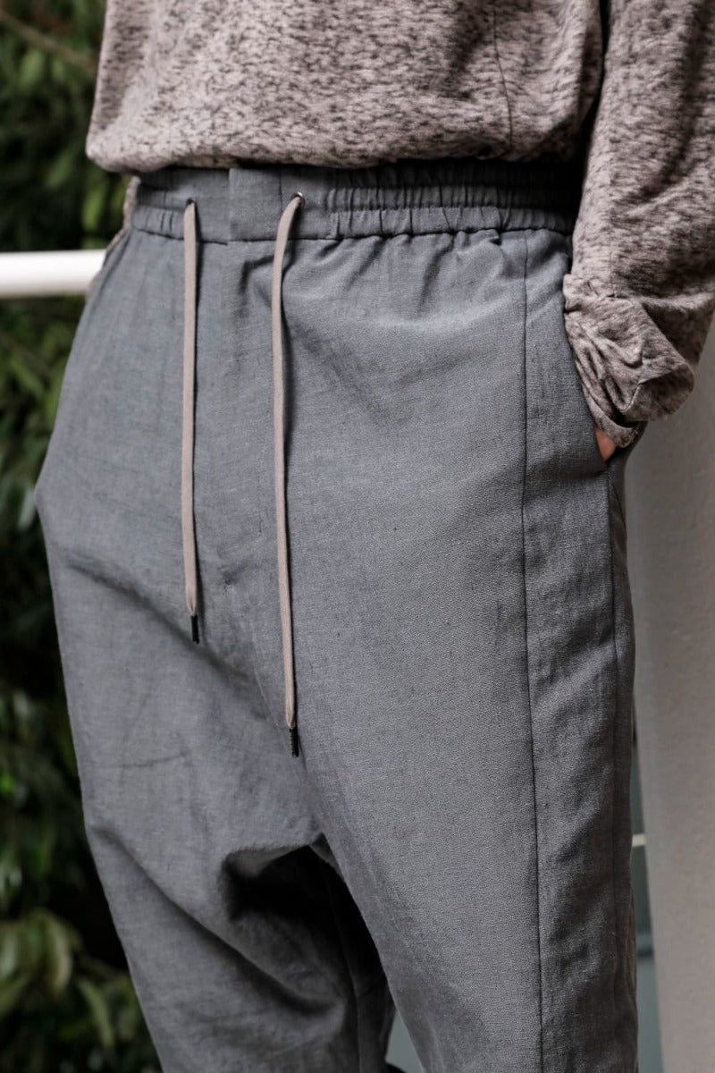 Dropcrotch cropped pants Linen Blue Gray