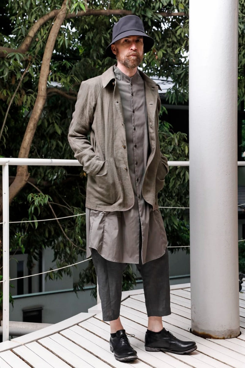 Dropcrotch cropped pants Linen Blue Gray