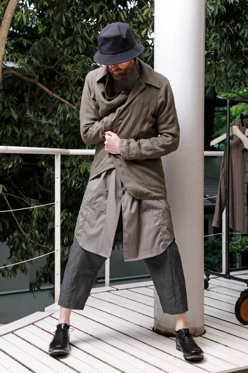 Dropcrotch cropped pants Linen Blue Gray