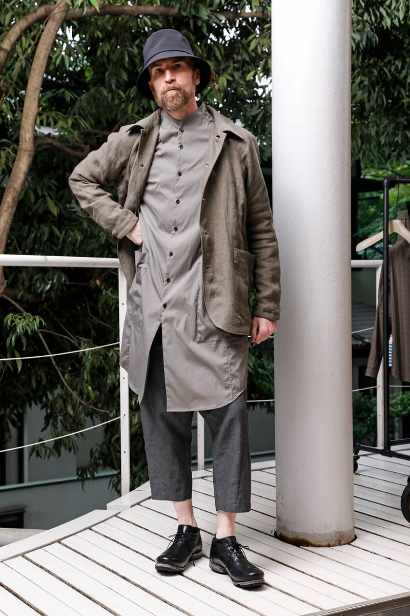 Dropcrotch cropped pants Linen Blue Gray