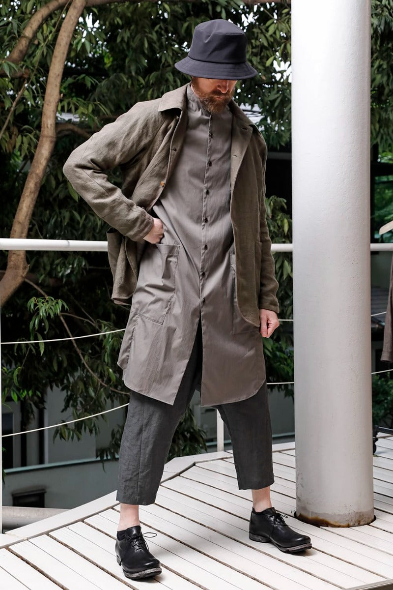 Dropcrotch cropped pants Linen Blue Gray