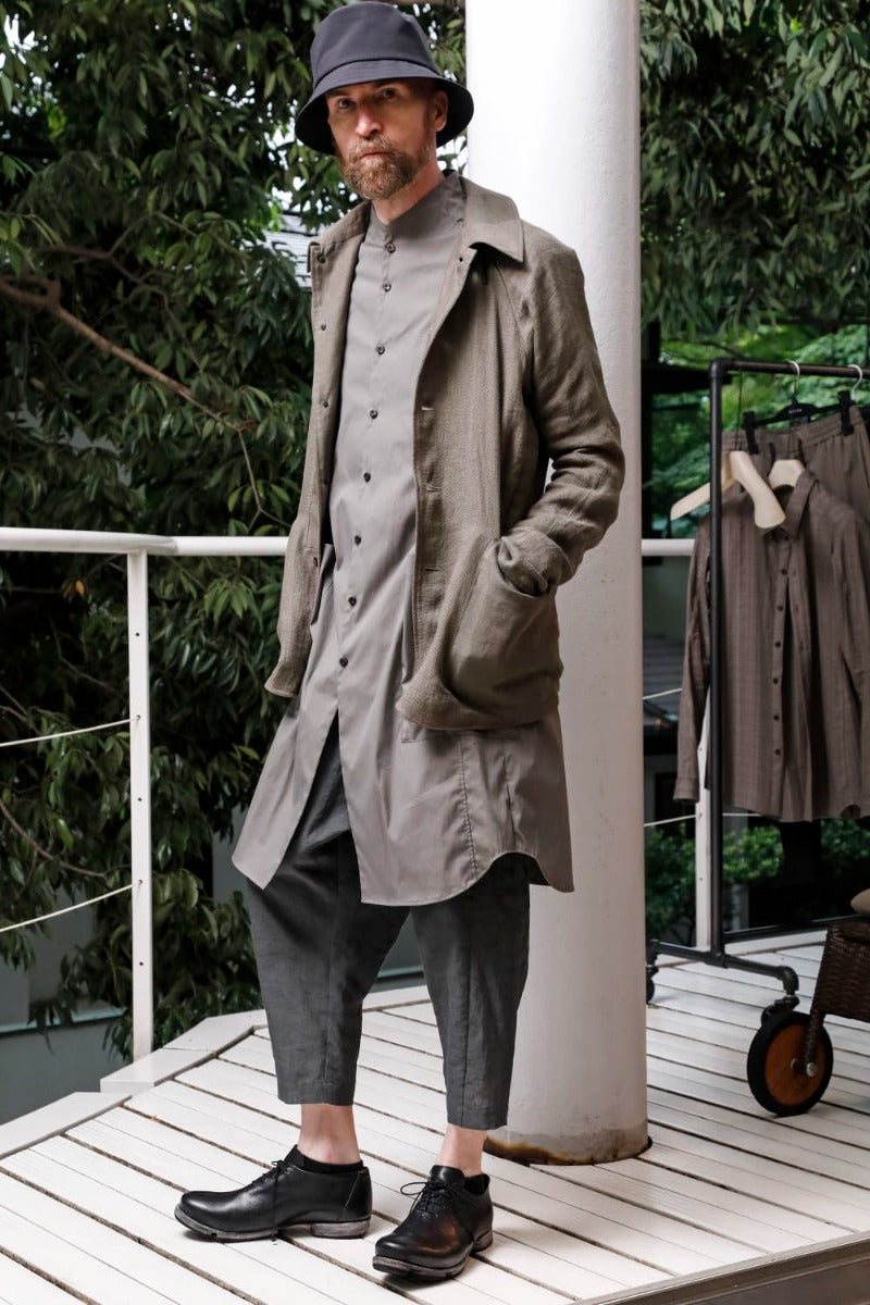 Dropcrotch cropped pants Linen Blue Gray