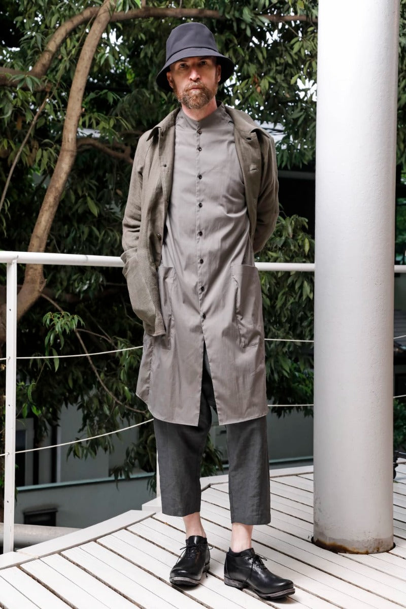 Dropcrotch cropped pants Linen Blue Gray