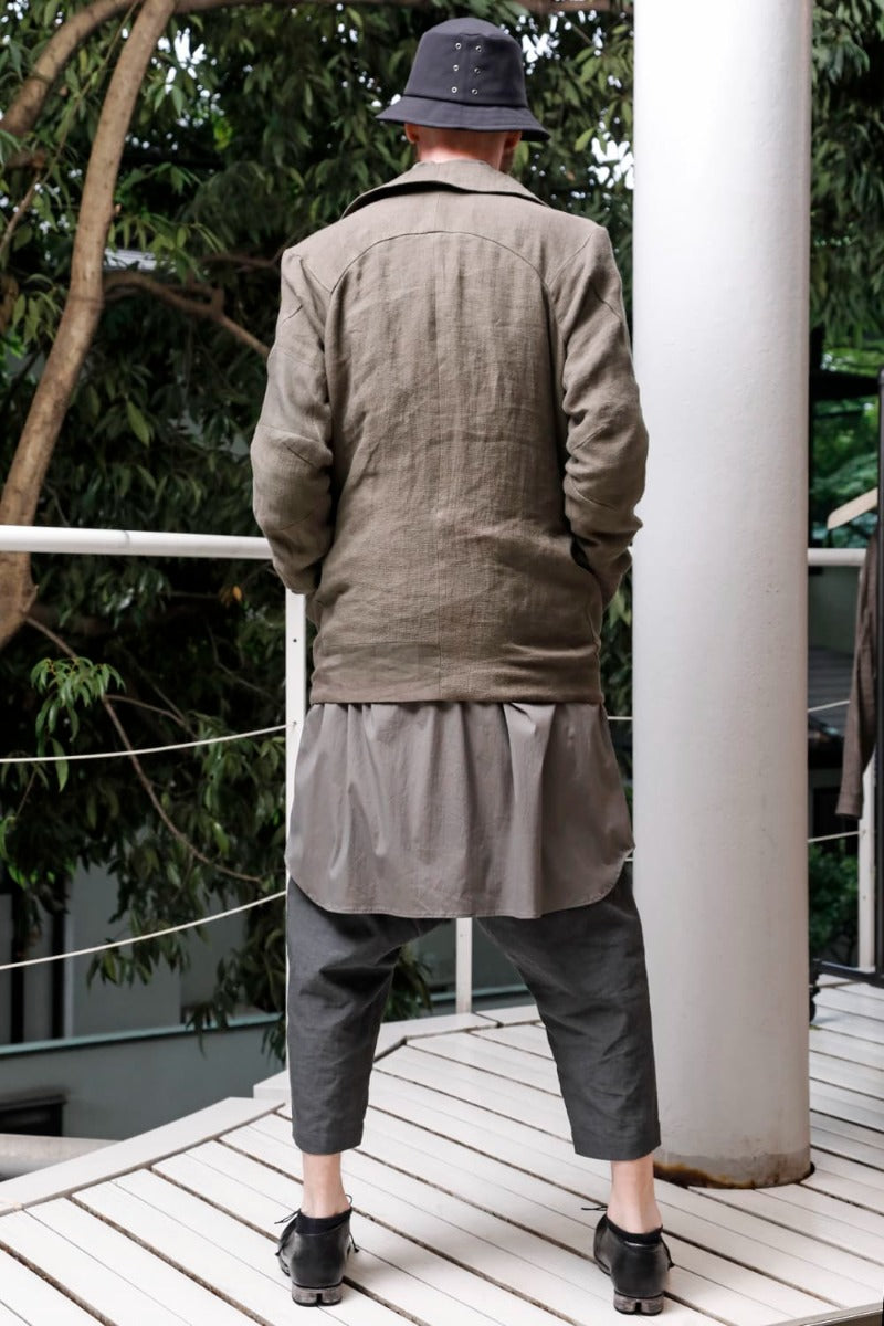 Dropcrotch cropped pants Linen Blue Gray