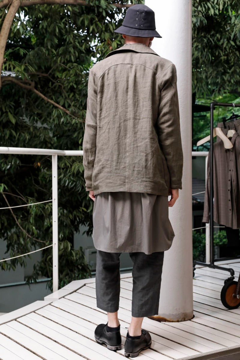 Dropcrotch cropped pants Linen Blue Gray