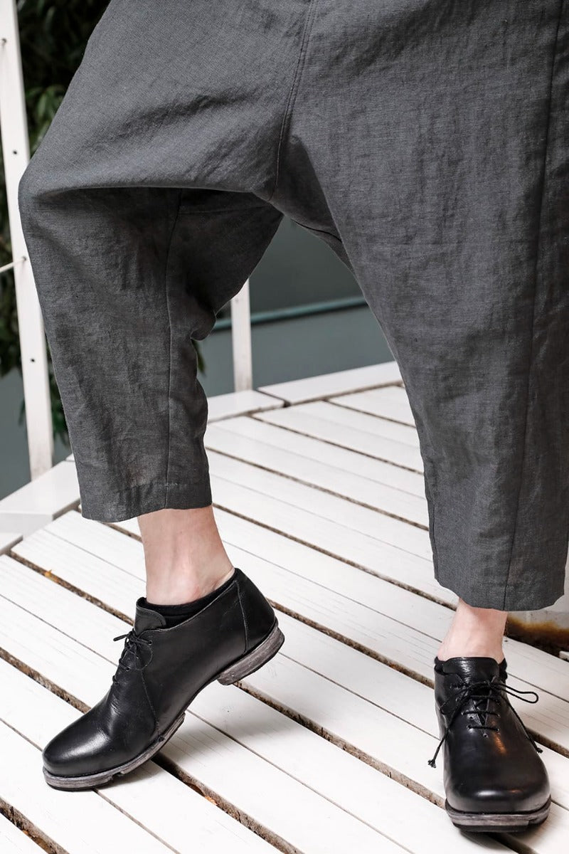 Dropcrotch cropped pants Linen Blue Gray