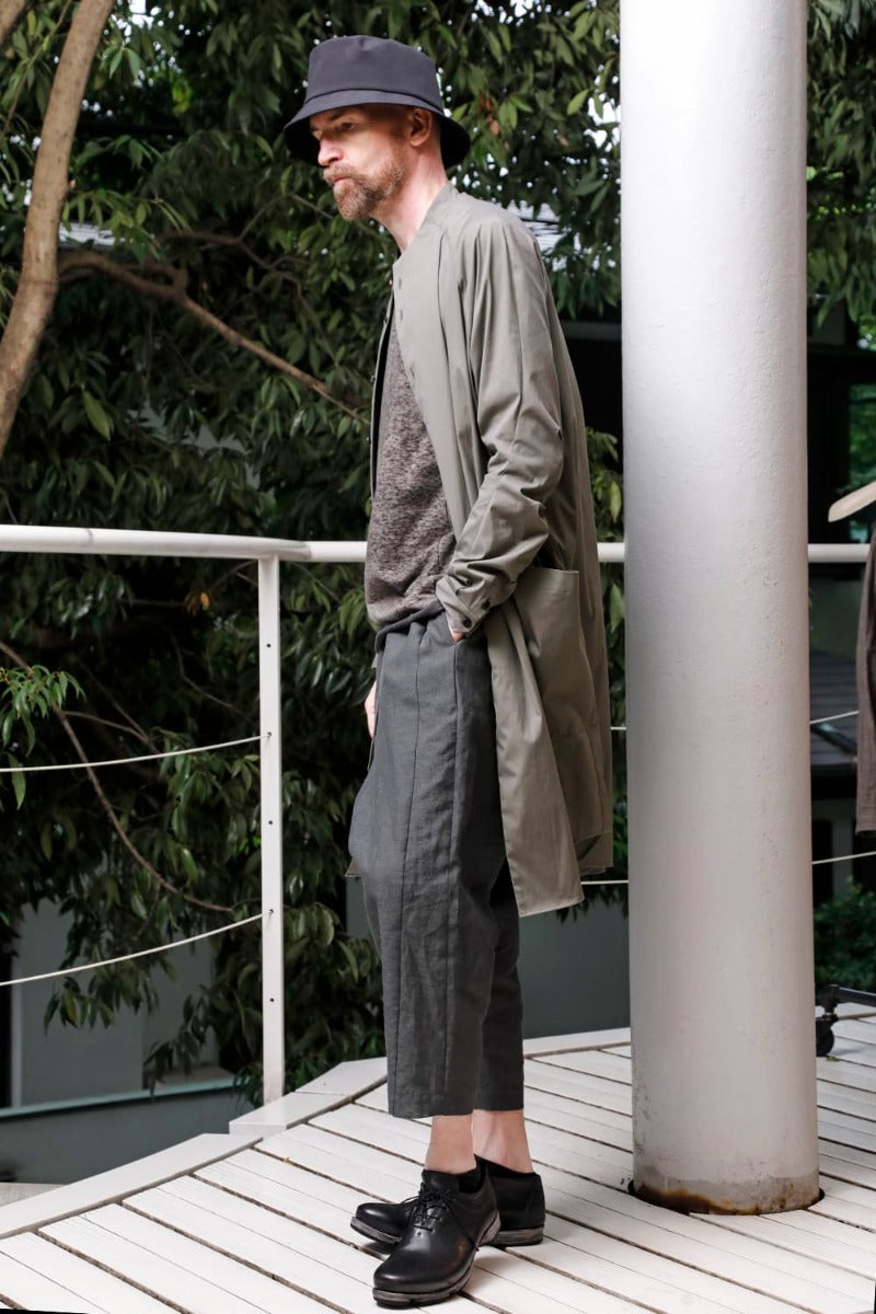 Dropcrotch cropped pants Linen Blue Gray