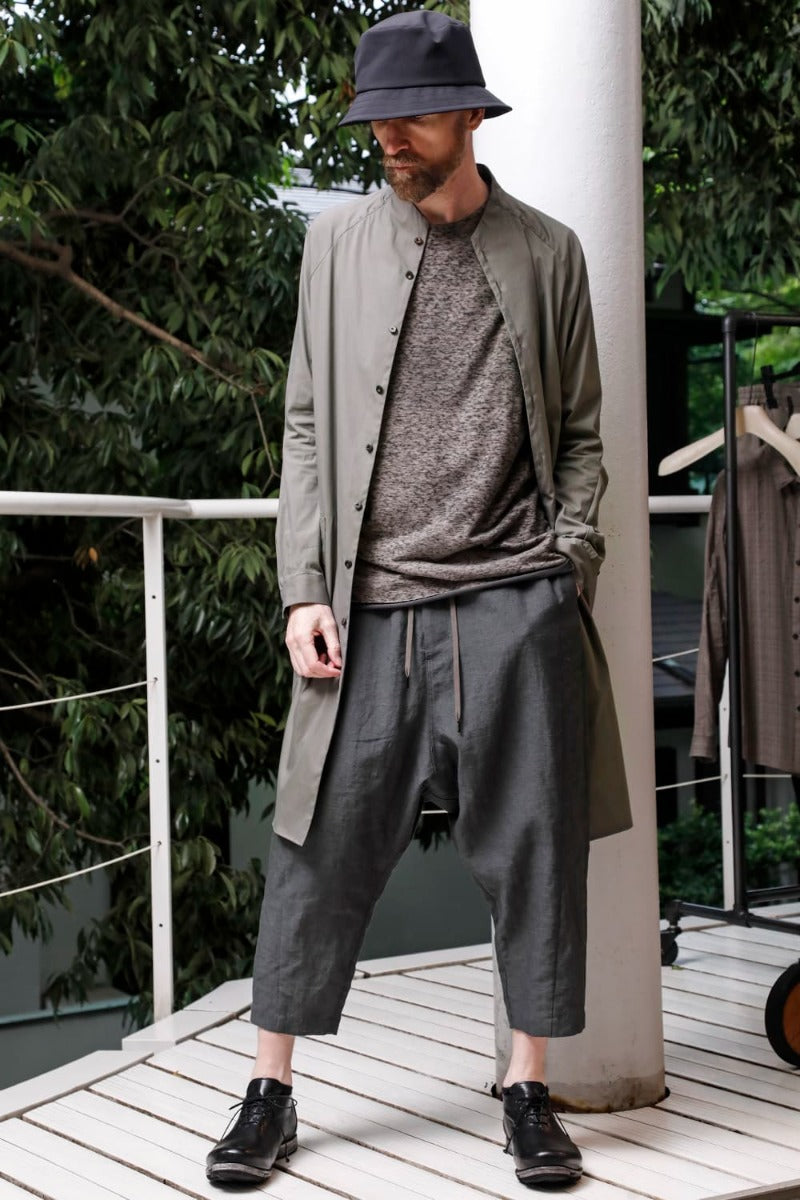 Dropcrotch cropped pants Linen Blue Gray